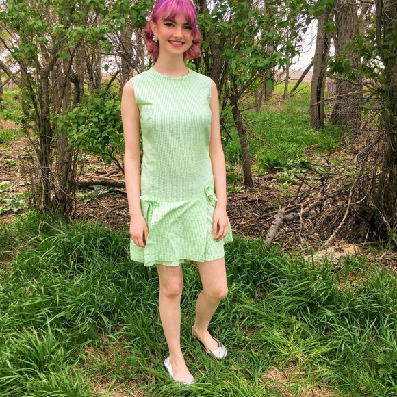 Vintage Green Seer Sucker Romper Dress Sears - Picture 2 of 8